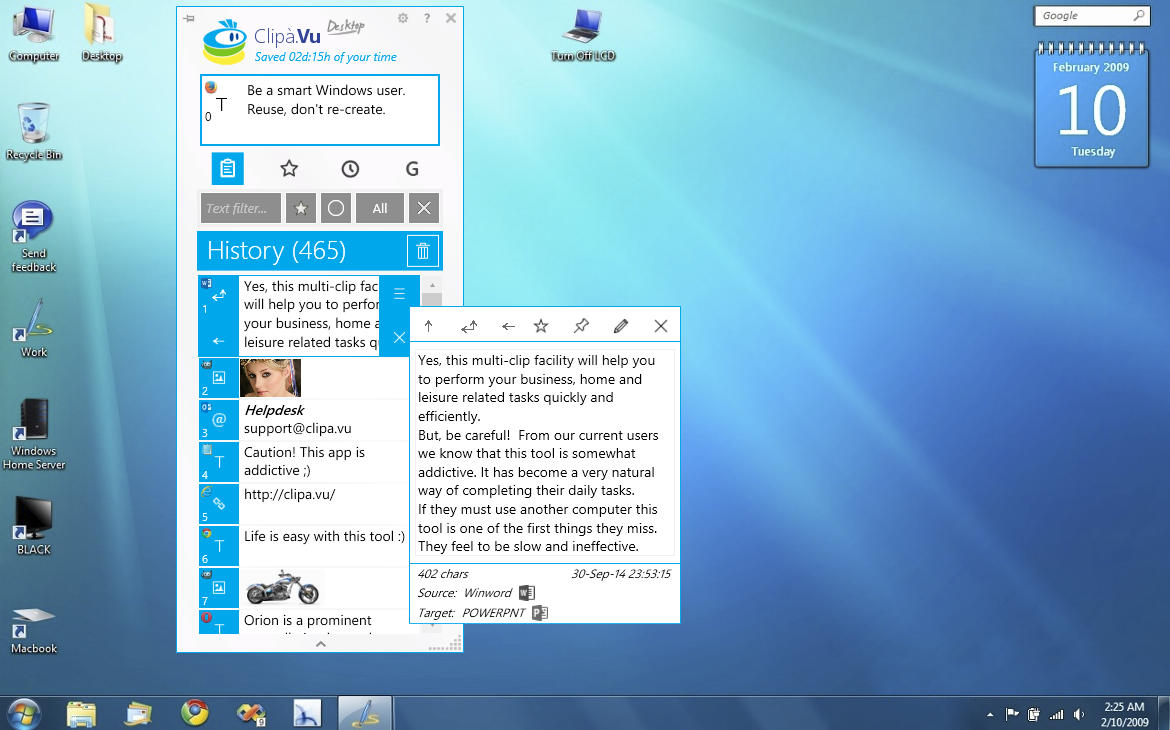 Popup window showing the clip content