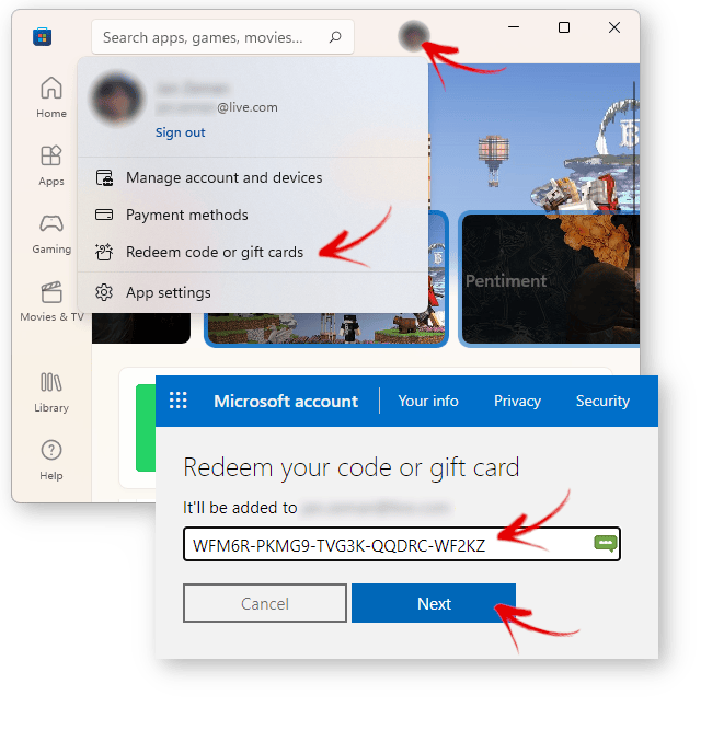 Redeem your promo code or gift card